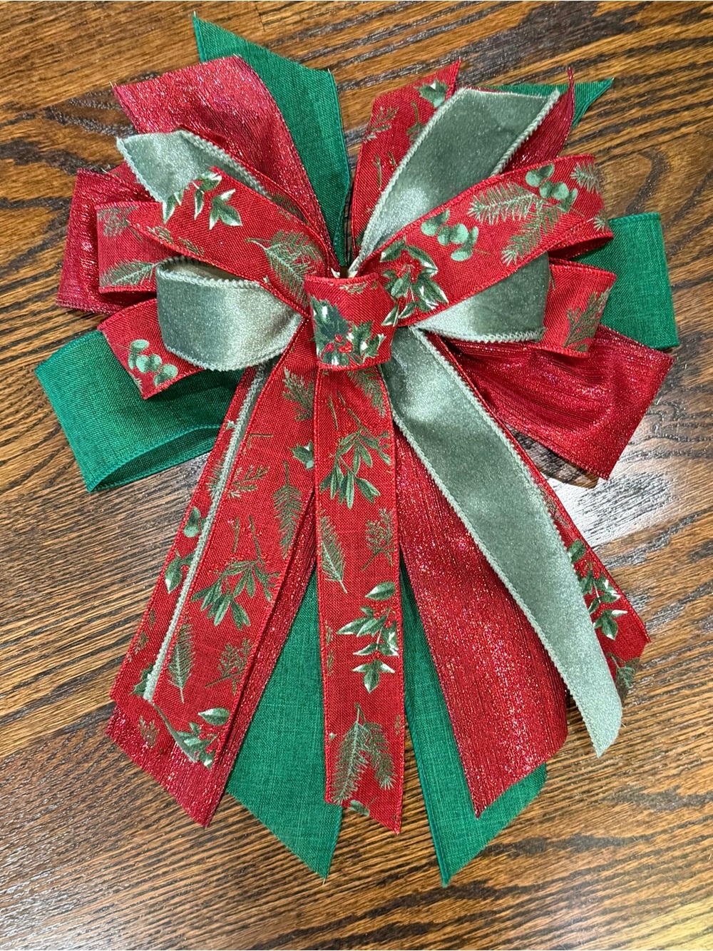 Festive Red and Green Holiday Wreath Bow